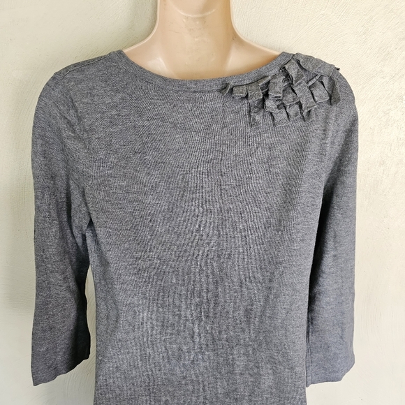 Alfani Gray Petal Loop ¾ Sleeve Tunic Sweater Top Size Women's Small - Picture 5 of 9